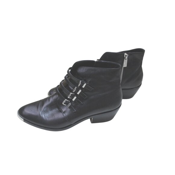 Michael Kors 4 Buckle Ladies Biker Boots Ankle Black Leather Size US 9.5 92029 - Picture 1 of 8